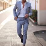 Simple casual suit with a light cut. Two-piece suit.