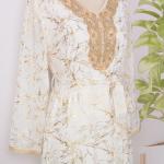 Long Gold-Tinted Chiffon Dress with Belt