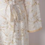 Long Gold-Tinted Chiffon Dress with Belt