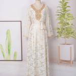 Long Gold-Tinted Chiffon Dress with Belt