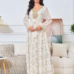 Long Gold-Tinted Chiffon Dress with Belt