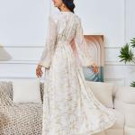 Long Gold-Tinted Chiffon Dress with Belt